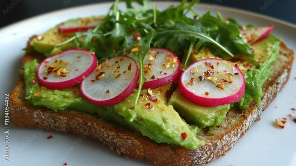 delicious avocado toast with radishes and arugula delicious avocado toast with radishes and arugula
