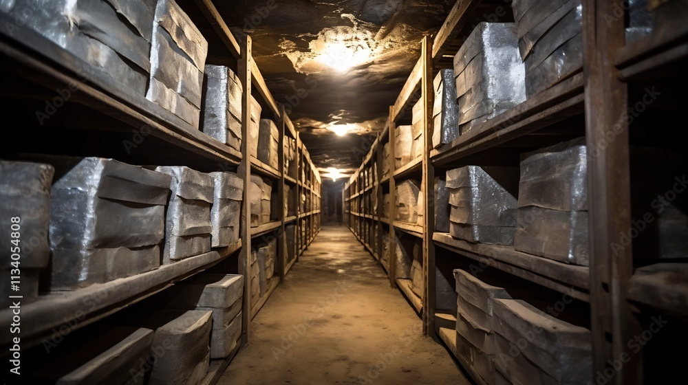 Orderly arrangement of shiny zinc ingots stacked in an organized industrial storage area showcasing efficient inventory management and resource organization for manufacturing or commercial purposes Orderly arrangement of shiny zinc ingots stacked in an organized industrial storage area showcasing efficient inventory management and resource organization for manufacturing or commercial purposes