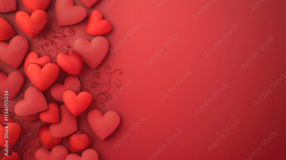 Hearts in various shapes and textures create romantic atmosphere Hearts in various shapes and textures create romantic atmosphere