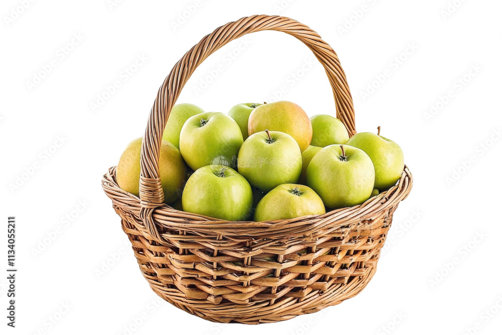 Green Apples in Wicker Basket Isolated on PNG Transparent Background Green Apples in Wicker Basket Isolated on PNG Transparent Background
