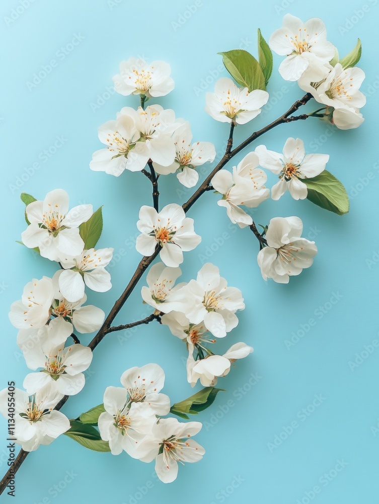 Fototapeta premium White flowers on blue background