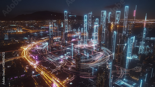 Wallpaper Mural Smart digital Innovation city with connection network reciprocity over the cityscape. of future smart wireless digital city and social media networking systems that connects people with in city Torontodigital.ca