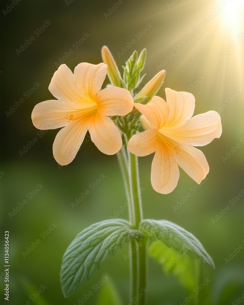 A close-up of delicate yellow flowers with soft lighting. A close-up of delicate yellow flowers with soft lighting.