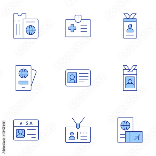 Identity icons set. Line Duotone style, editable stroke. id card, passport, visa, card, id