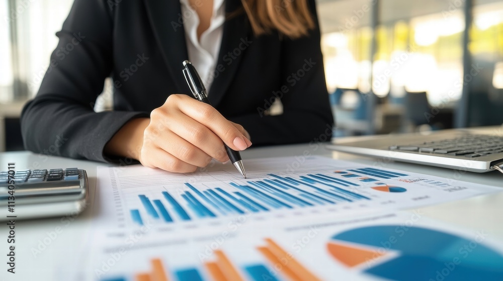 businesswoman analyzing financial data charts businesswoman analyzing financial data charts
