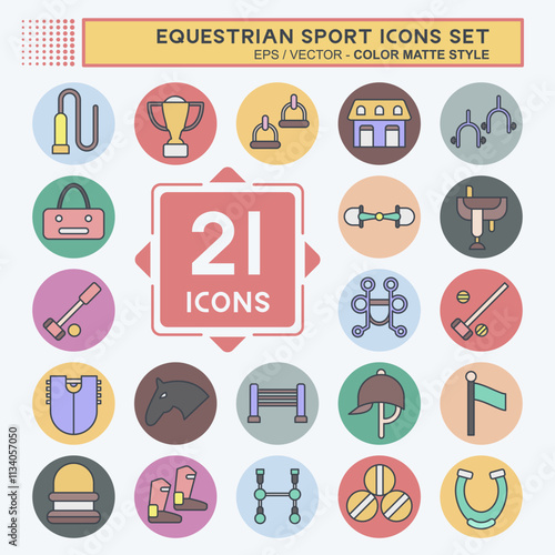 Icon Set Equestrian Sport. related to Hourse symbol. color mate style. design editable