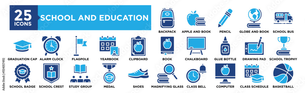 School and Education icon collection set. Containing design education, school, study, vector, student, book, learning School and Education icon collection set. Containing design education, school, study, vector, student, book, learning