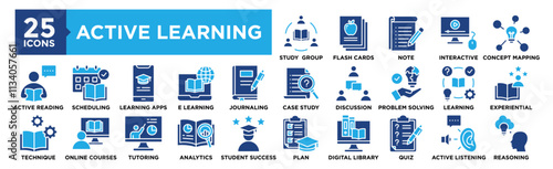 Active Learning icon collection set. Containing design education, learning, school, development, classroom, activity	