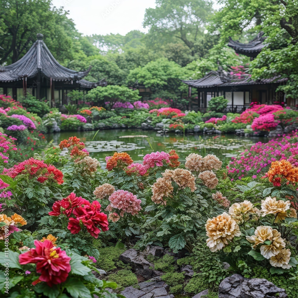 the AI Image Generator, Garden Landscape With Blossoming Flowers the AI Image Generator, Garden Landscape With Blossoming Flowers