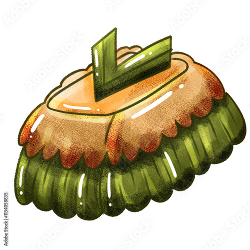 illustration of Kue putu ayu with pandan flavor