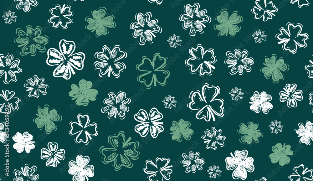 Saint Patricks Day, clover set on green, hand drawn illustrations.
Saint Patricks Day, clover set on green, hand drawn illustrations.