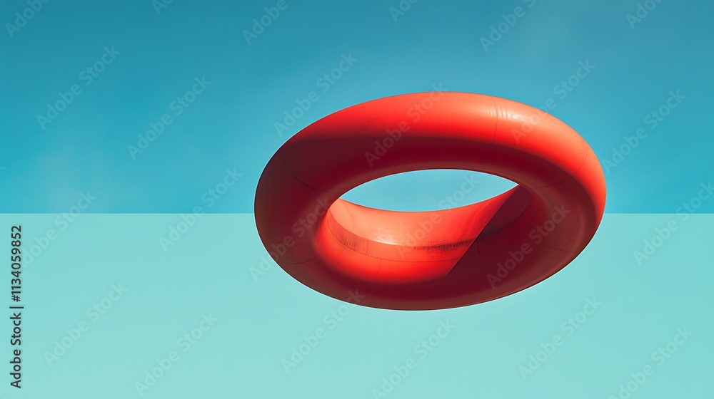 A large red torus floating against a vibrant blue backdrop A large red torus floating against a vibrant blue backdrop