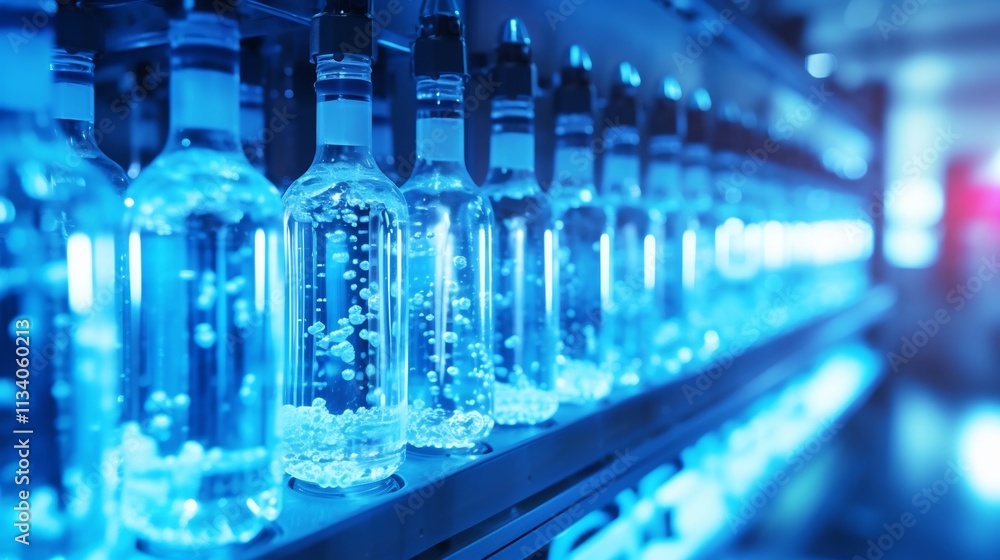Chilled bottled water neatly arranged and stored in an industrial scale unit showcasing the efficient temperature control and distribution process for packaged beverages Chilled bottled water neatly arranged and stored in an industrial scale unit showcasing the efficient temperature control and distribution process for packaged beverages
