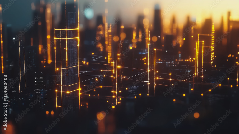 Smart digital Innovation city with connection network reciprocity over the cityscape. of future smart wireless digital city and social media networking systems that connects people with in city Smart digital Innovation city with connection network reciprocity over the cityscape. of future smart wireless digital city and social media networking systems that connects people with in city