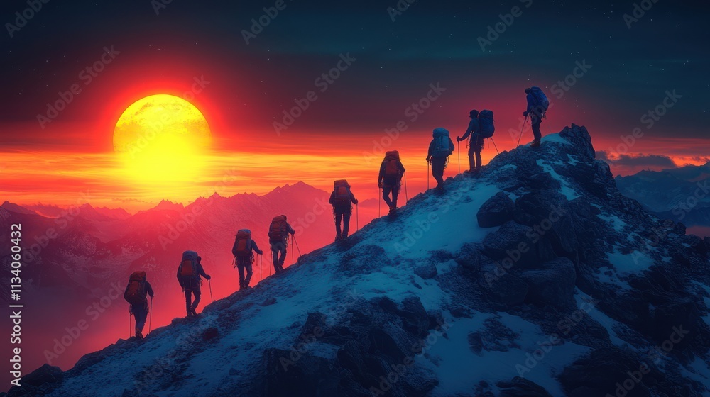 Conquering the Summit: A Team's Ascent at Sunrise Conquering the Summit: A Team's Ascent at Sunrise
