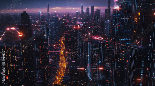 Wallpaper Mural Smart digital Innovation city with connection network reciprocity over the cityscape. of future smart wireless digital city and social media networking systems that connects people with in city Torontodigital.ca