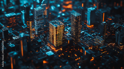 Smart digital Innovation city with connection network reciprocity over the cityscape. of future smart wireless digital city and social media networking systems that connects people with in city