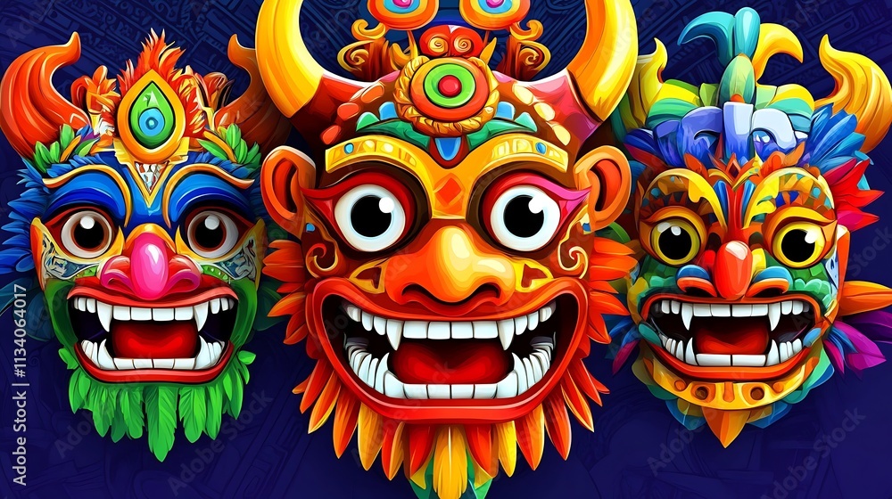 Vibrant Colorful Masks Traditional Indonesian Art Vibrant Colorful Masks Traditional Indonesian Art