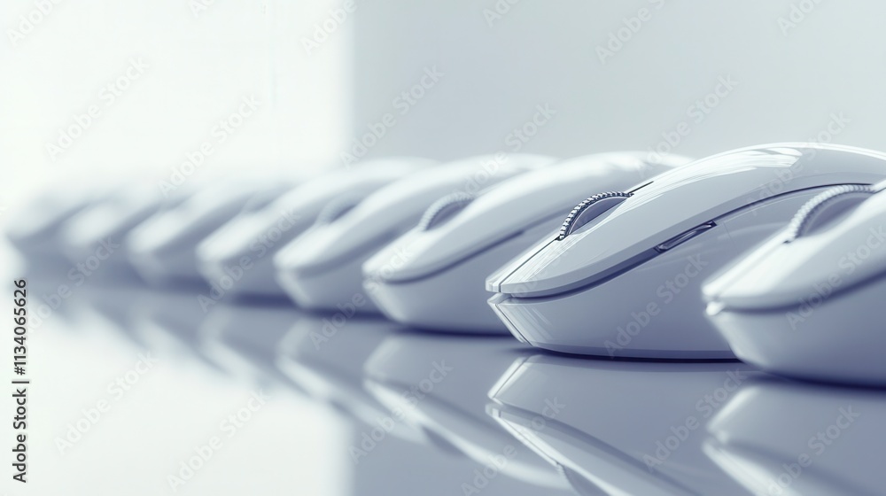 Innovative technology showcase white computer mice minimalist office space digital product display modern environment close-up view Innovative technology showcase white computer mice minimalist office space digital product display modern environment close-up view