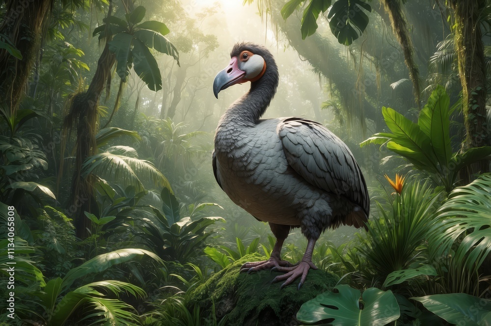 Obraz premium Dodo bird in lush tropical rainforest.
