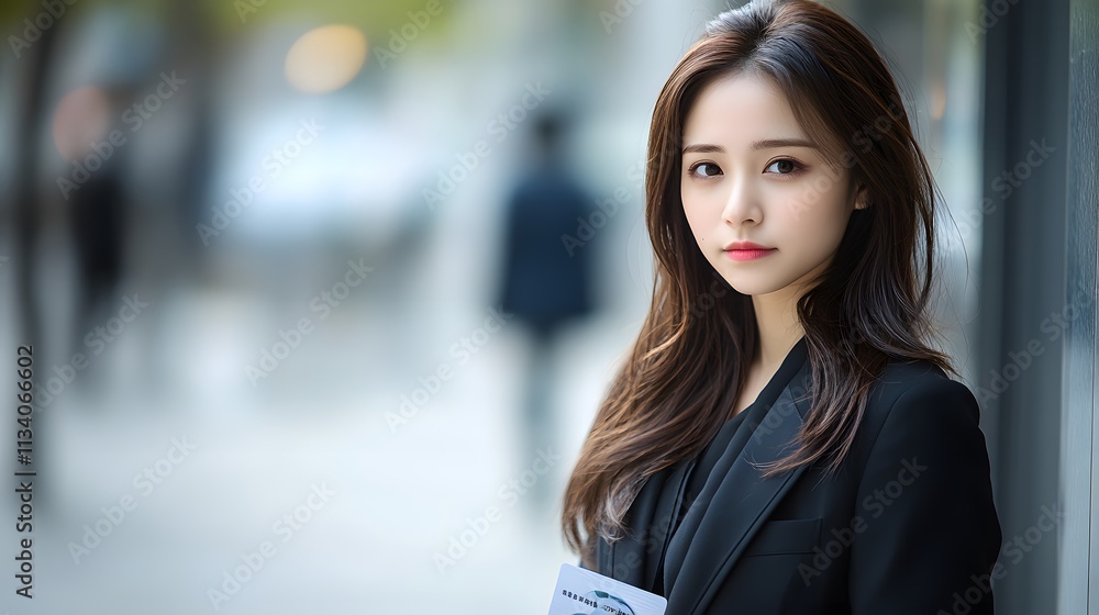 Confident young Asian woman in a black blazer, outdoors. Confident young Asian woman in a black blazer, outdoors.