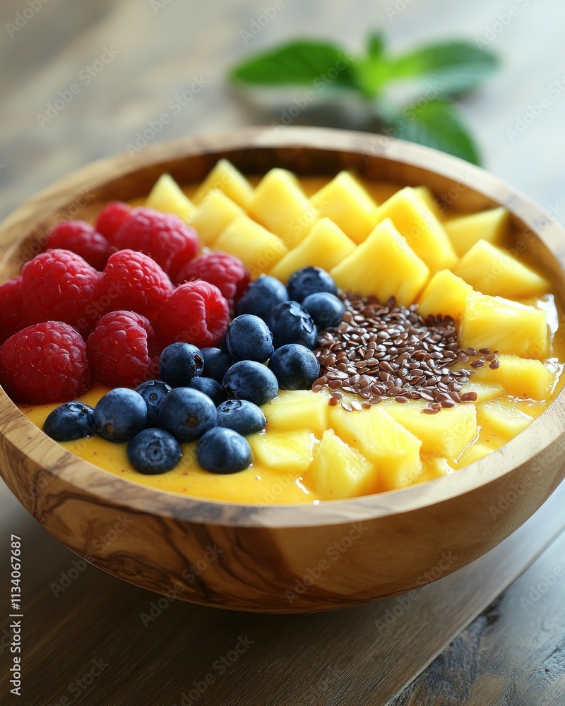 A vibrant smoothie bowl topped with fresh berries and mango, ideal for a healthy breakfast. A vibrant smoothie bowl topped with fresh berries and mango, ideal for a healthy breakfast.