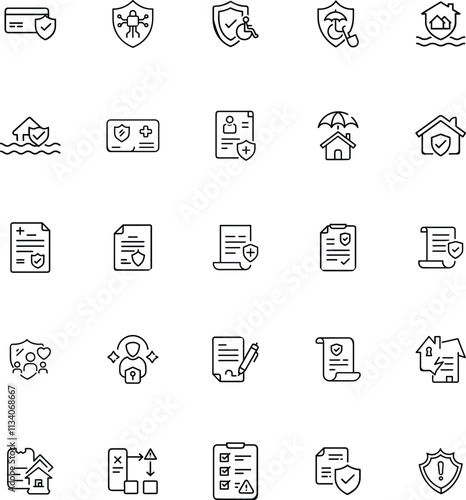 Insurance Icons Protection, Security, Safety, Risk, Coverage, Policy, Claim, Home, Assets, Finance
