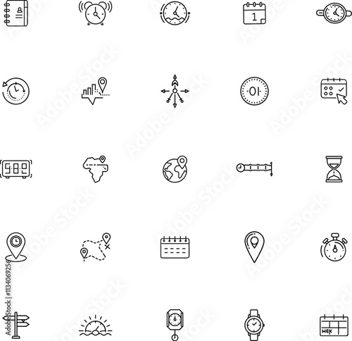 Time Management Icons Clocks, Calendars, Maps, and Schedules