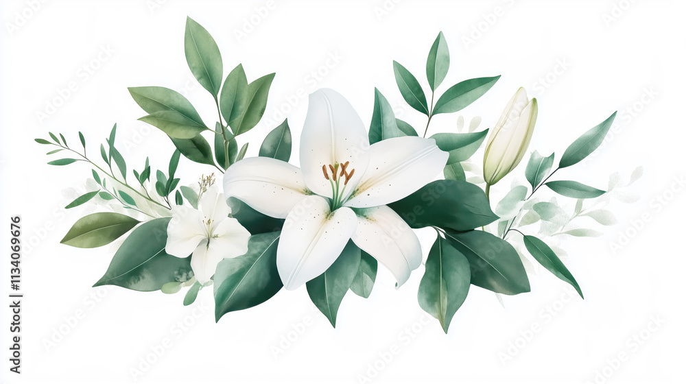 Elegant white floral arrangement with greenery Elegant white floral arrangement with greenery