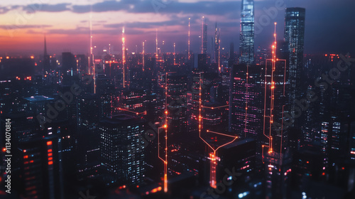 Wallpaper Mural Smart digital Innovation city with connection network reciprocity over the cityscape. of future smart wireless digital city and social media networking systems that connects people with in city Torontodigital.ca