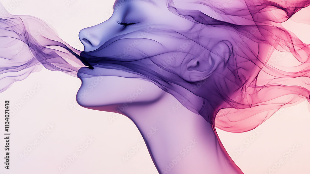 Ethereal profile with flowing smoke in soft colors. Ethereal profile with flowing smoke in soft colors.