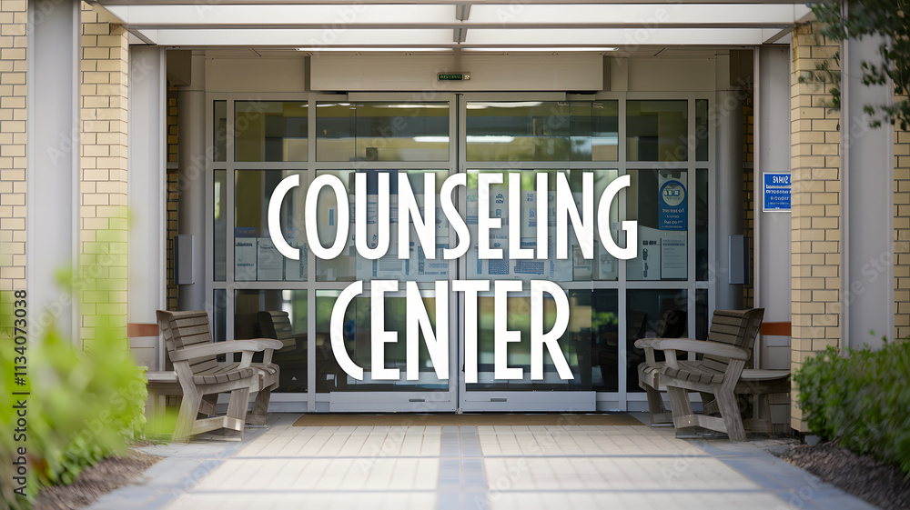 Naklejka premium Campus counseling center entrance, a welcoming space for students seeking mental health support and guidance, fostering a nurturing environment for personal growth and well-being.
