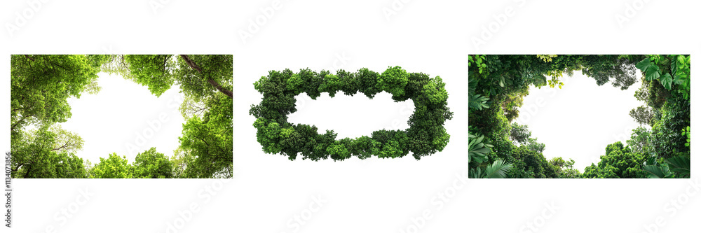Obraz premium Set of lush forested trees frame isolated on a transparent background