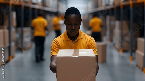 Warehouse workers recording inventory using warehousing technology photo