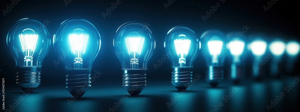 Illuminating innovation blue light bulbs in a dark environment technology concept close-up viewpoint Illuminating innovation blue light bulbs in a dark environment technology concept close-up viewpoint