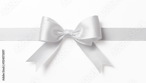 White gift ribbon with bow for Christmas, birthday, Valentine's Day, isolated on white background.