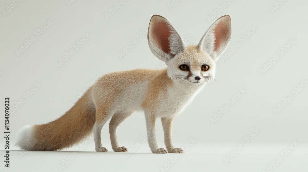 Obraz premium Full-body image of a fennec fox with large ears on a white background.