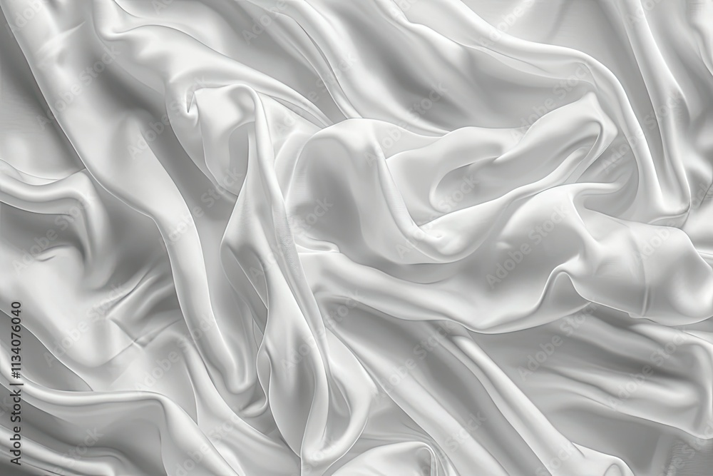 Detailed Image of Silky White Cloth with Creased Folds Gently Waving
