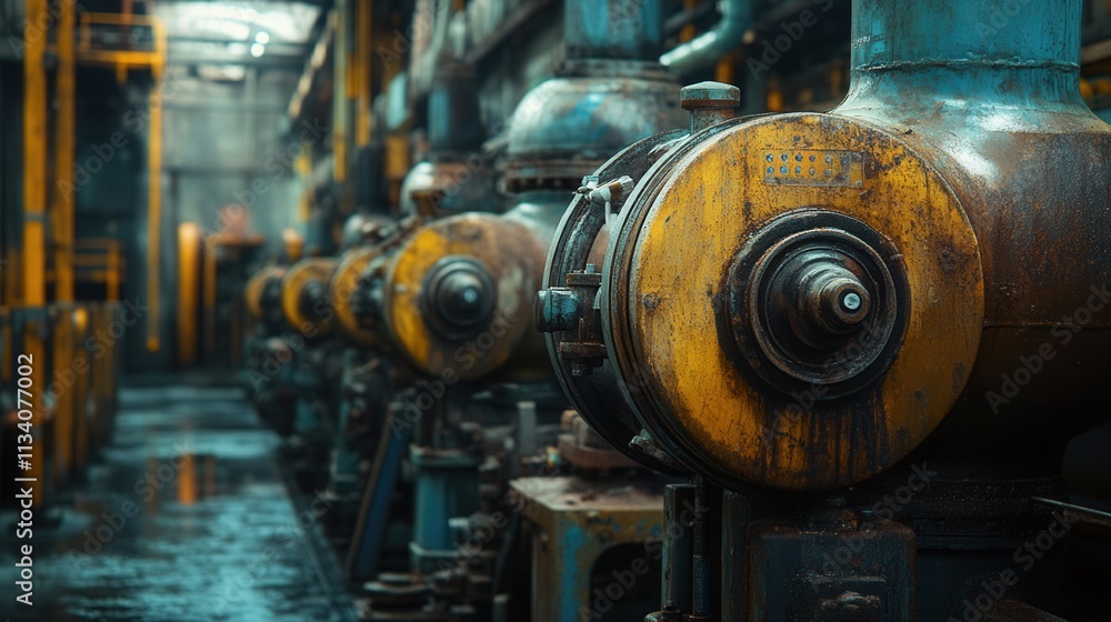 Industrial machinery operation in abandoned factory close-up shot grimy environment artistic perspective on decay Industrial machinery operation in abandoned factory close-up shot grimy environment artistic perspective on decay
