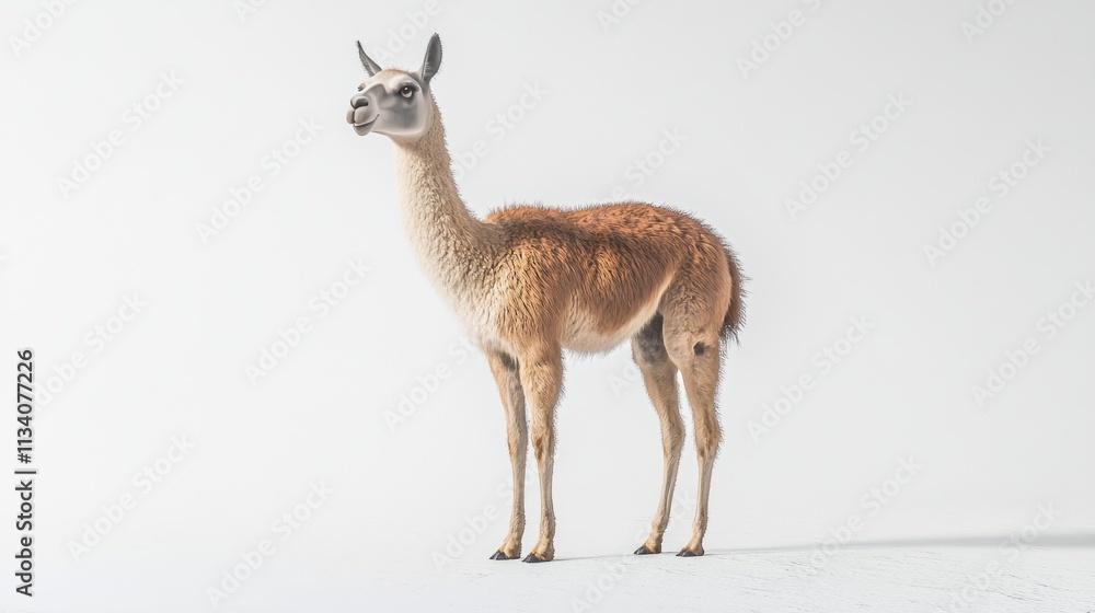 Obraz premium Full-body image of a llama with its long neck on a white background.