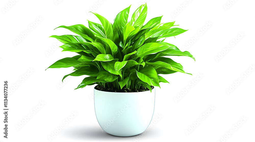 A vibrant green potted plant with broad leaves, adding a touch of nature and freshness to any indoor space A vibrant green potted plant with broad leaves, adding a touch of nature and freshness to any indoor space