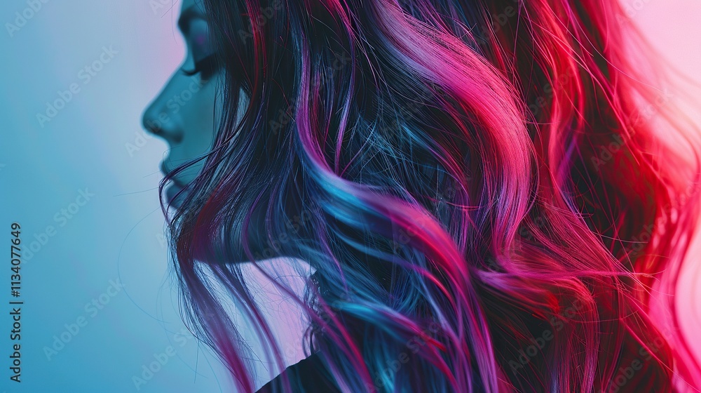 Woman with Colorful Hair in Neon Lights Woman with Colorful Hair in Neon Lights