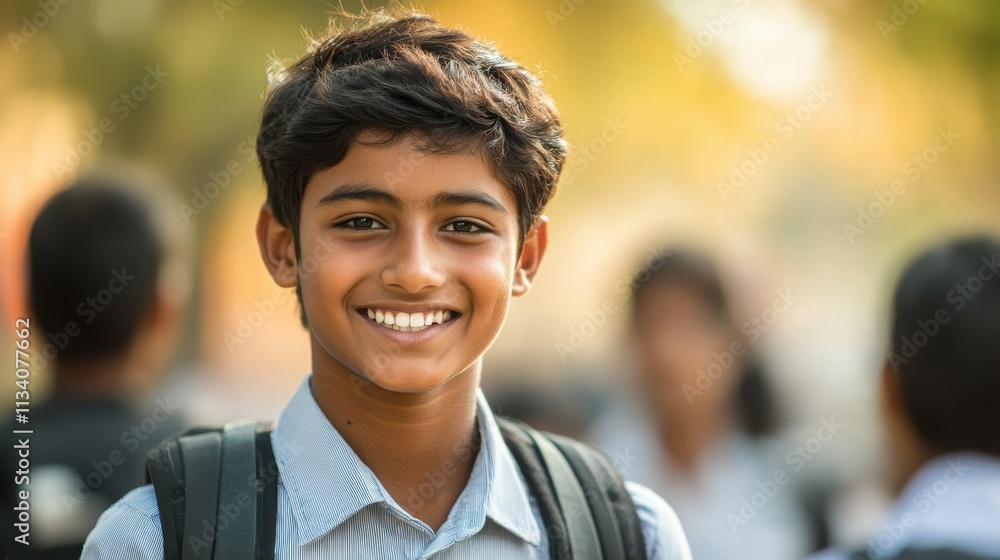 Teenaged Indian boy with a bright smile and a school uniform. Teenaged Indian boy with a bright smile and a school uniform.