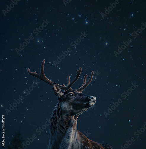 a photo of rudolph the red nosed reindeer on the night sky photo