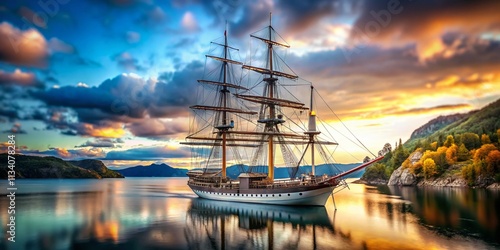 Tilt-Shift Norwegian Frigate Sorlandet on Sea - Stunning Seascape photo