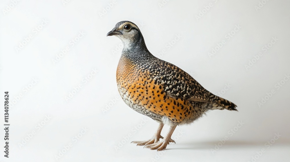 Fototapeta premium Full-body image of a quail standing gracefully on a white background.