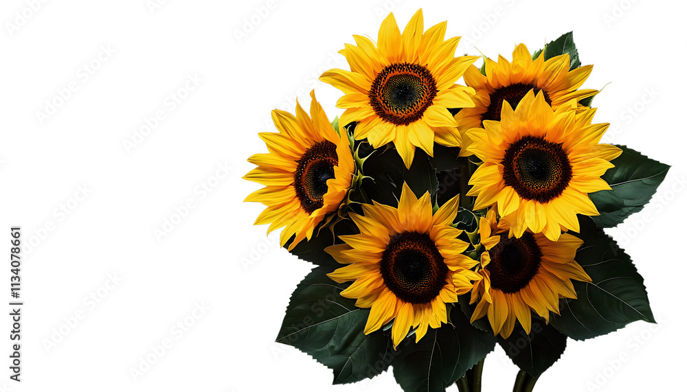 Obraz premium bouquet of sunflowers on black background top down copy space