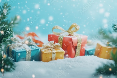 Colorful Gifts in Snowy Winter Scene