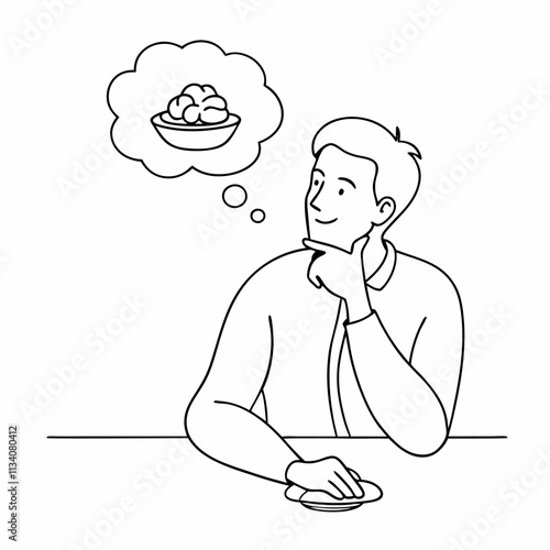 hungry man thinking food vector icon with white background