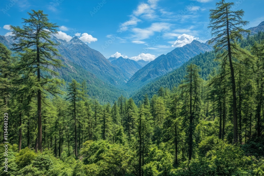 Fototapeta premium Serene Mountain Landscape with Lush Green Forests